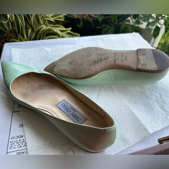 * Jimmy Choo Aline Pointed Easter Egg Green Flats, Size 37 1/2. Excellent! - Picture 5 of 9